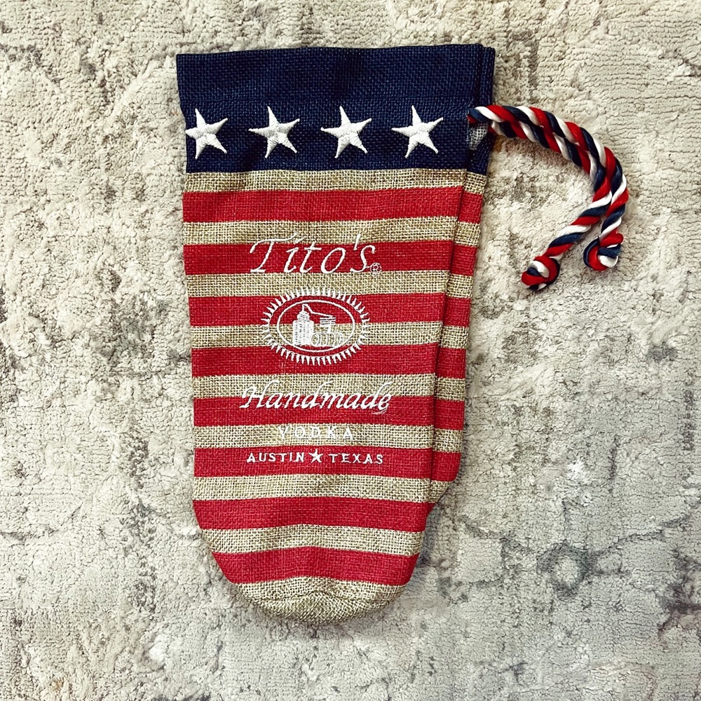 Limited Edition Tito's Vodka American Flag Logo Burlap Bag Bottle Storage